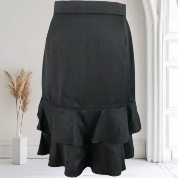 Vintage 90s Escada Wool Flounce Pencil Size 38 Black Knew Length Corporate Goth